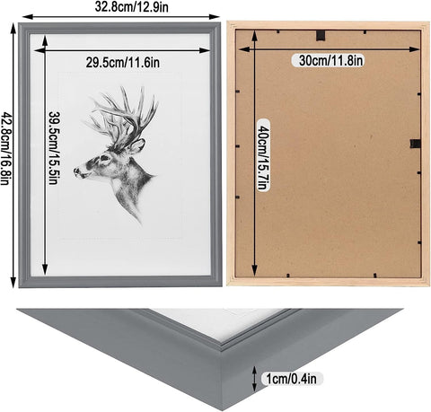 Rootz 3-Set Picture Frame - Photo Frames - Wall Decor - Solid Wood & Real Glass - Grey Artos Style - 30x40 cm