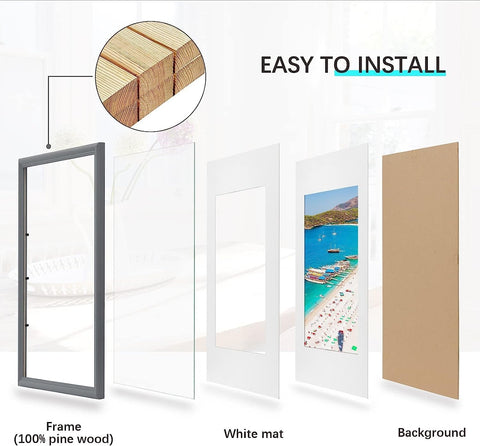 Rootz 3-Set Picture Frame - Photo Frames - Wall Decor - Solid Wood & Real Glass - Grey Artos Style - 30x40 cm