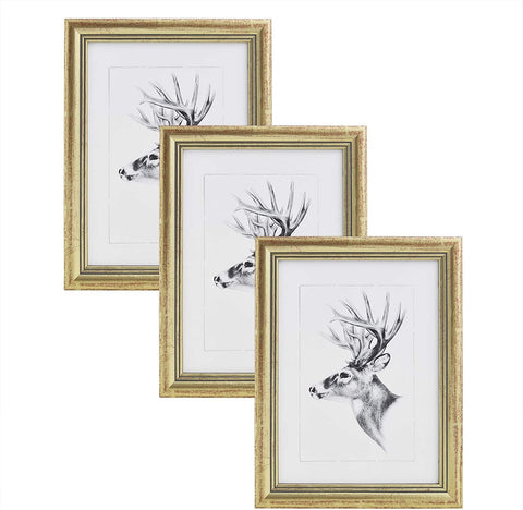 Rootz 3-Set Artos Gold Picture Frame - Photo Frame - Wooden Frame - High-Quality Glass Pane - 20x30 cm