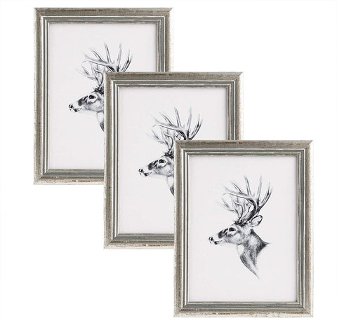 Rootz 3-Set Picture Frame - Artos Style Silver Frames - Wooden Photo Frames - Preserves Memories - 21x29.7cm A4 Size
