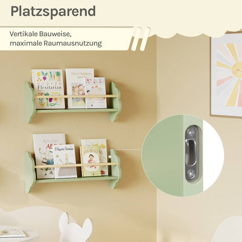 Rootz 3 Piece Set Children's Wall Bookshelf - Kids Room Shelf - Pine Wood MDF - Promotes Organization - 55 x 12.7 x 23cm - Green