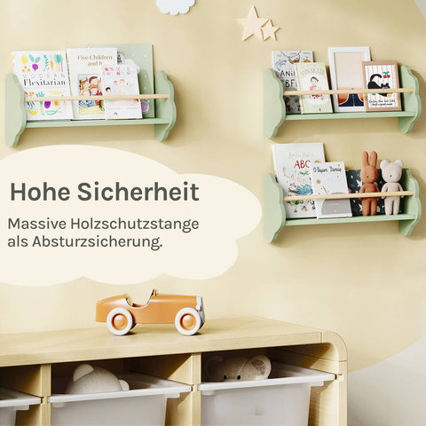 Rootz 3 Piece Set Children's Wall Bookshelf - Kids Room Shelf - Pine Wood MDF - Promotes Organization - 55 x 12.7 x 23cm - Green