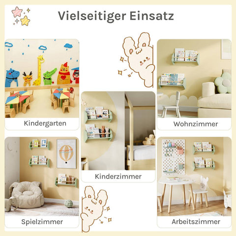 Rootz 3 Piece Set Children's Wall Bookshelf - Kids Room Shelf - Pine Wood MDF - Promotes Organization - 55 x 12.7 x 23cm - Green