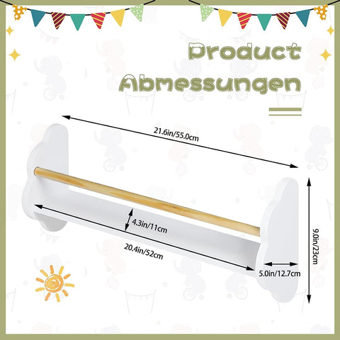 Rootz 3 Set Children's Bookshelf - Kids Room Storage - Wall Mounted Shelves - Pine Wood MDF - Cute Cloud Shape - 55 x 12.7 x 23cm