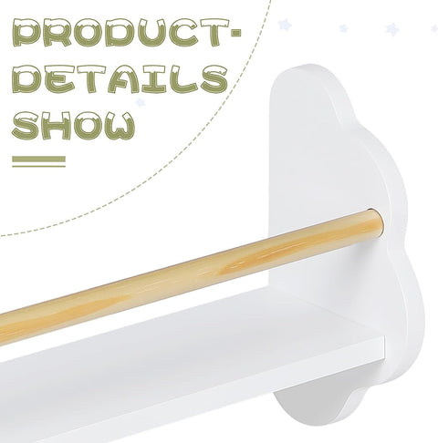 Rootz 3 Set Children's Bookshelf - Kids Room Storage - Wall Mounted Shelves - Pine Wood MDF - Cute Cloud Shape - 55 x 12.7 x 23cm