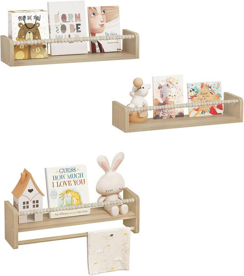 Rootz 3 Set Kinder Bookcase - Wall Shelf - Floating Shelves - Solid Wood - Child-Safe Design - 50cm x 15cm x 14cm