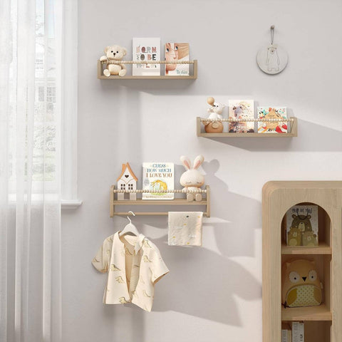 Rootz 3 Set Kinder Bookcase - Wall Shelf - Floating Shelves - Solid Wood - Child-Safe Design - 50cm x 15cm x 14cm