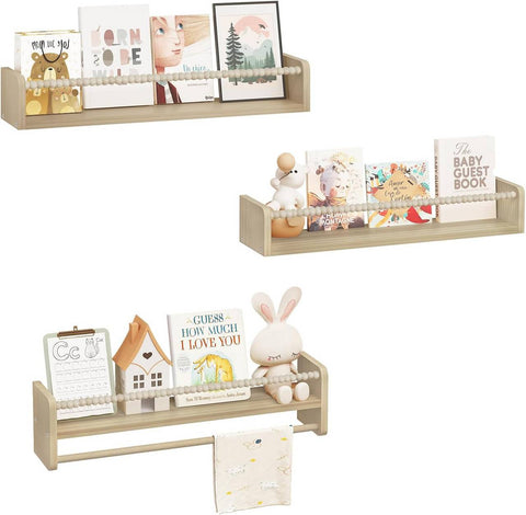Rootz 3 Piece Set Children's Bookshelf - Wall Shelf - Solid Wood Storage - Montessori Design - 60cm x 15cm x 14cm