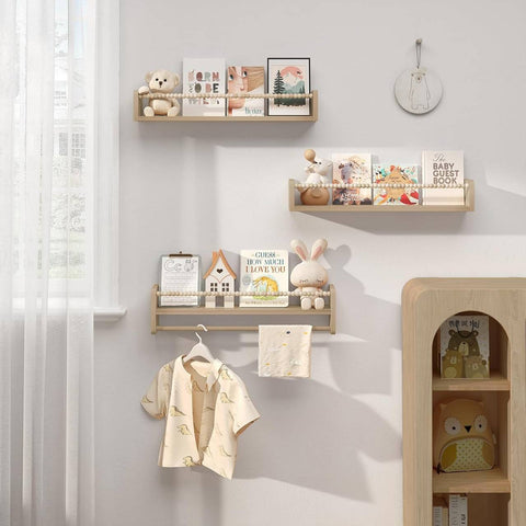Rootz 3 Piece Set Children's Bookshelf - Wall Shelf - Solid Wood Storage - Montessori Design - 60cm x 15cm x 14cm