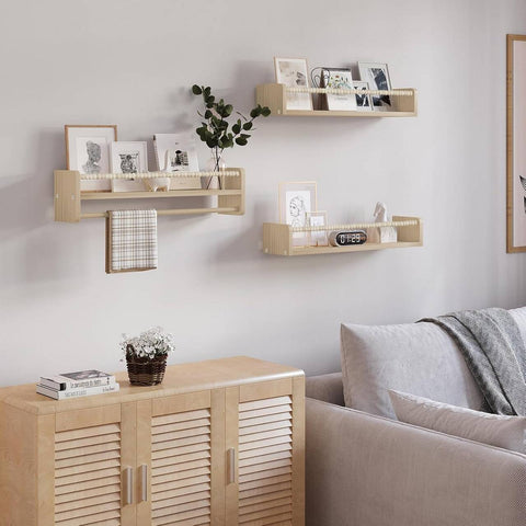 Rootz 3 Piece Set Children's Bookshelf - Wall Shelf - Solid Wood Storage - Montessori Design - 60cm x 15cm x 14cm