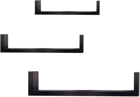 Rootz U-Shaped Wall Shelves Set - Floating Shelves - Display Shelves - E1 MDF - Space Saving - PVC Material - 26cm x 9.7cm, 34cm x 7.5cm, 42cm x 9cm