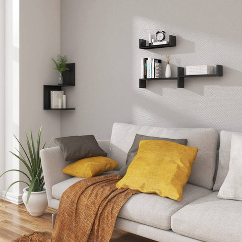 Rootz U-Shaped Wall Shelves Set - Floating Shelves - Display Shelves - E1 MDF - Space Saving - PVC Material - 26cm x 9.7cm, 34cm x 7.5cm, 42cm x 9cm