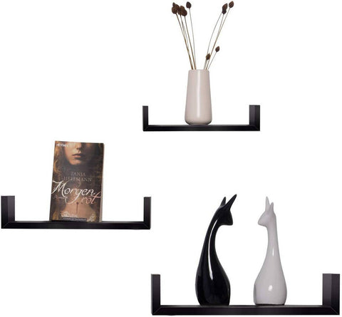 Rootz U-Shaped Wall Shelves Set - Floating Shelves - Display Shelves - E1 MDF - Space Saving - PVC Material - 26cm x 9.7cm, 34cm x 7.5cm, 42cm x 9cm