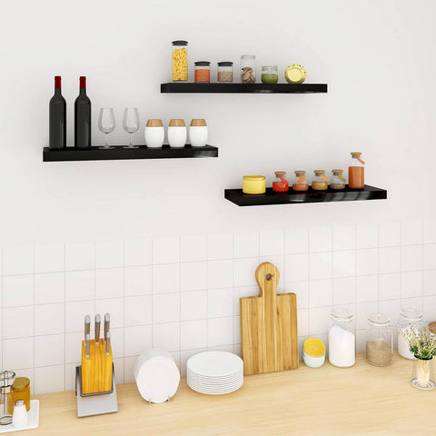 Rootz 3-Set Floating Wall Shelf - Wall Board - Black Floating Shelves - High Resilience MDF - 25x22.9x3.8cm
