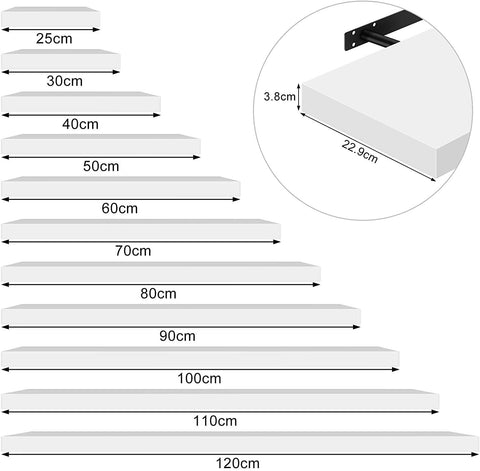 Rootz 3-Set Floating Wall Shelf - Wall Board - White Shelves - Moisture-Resistant - 30cm x 22.9cm x 3.8cm