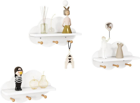 Rootz Cloud Kids Wall Shelf - Children's Floating Shelf - Cute Wall Decor - E1 MDF - 36cm x 12cm x 20.5cm