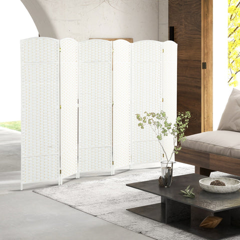 Rootz 6-Part Room Separator - Foldable Privacy Screen - Pine Wood Divider - Durable & Stylish - 240cm x 1.6cm x 170cm White