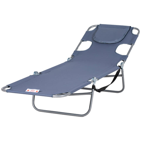 Rootz Garden Deck Chair - Sun Lounger - Massage Chair - Padded Facial Opening - Blue - 185cm x 55cm x 29cm