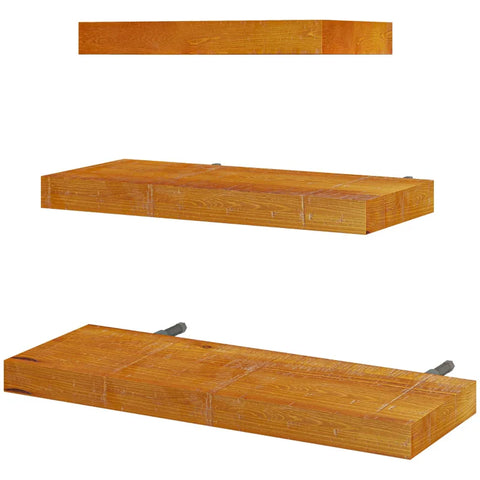 Rootz 3 Wall Shelves - Floating Shelf - Pine Wood - Living Room - Bedroom Brown - 50 Cm X 18 Cm X 3.6 Cm