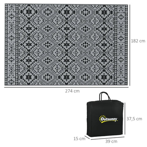Rootz Outdoor Reversible Carpet - Outdoor Rug - Geometric Rug - Waterproof - Non-woven Fabric - Black + Grey - 182x274cm