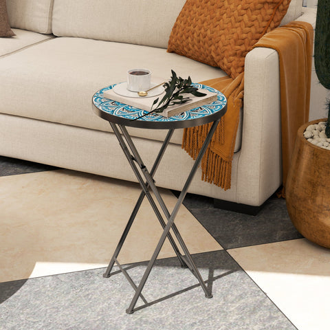 Rootz Mosaic Garden Table - Foldable Terrace Table - Round Patio Tables - Space-Saving Design - Ø35.5 x 55H cm