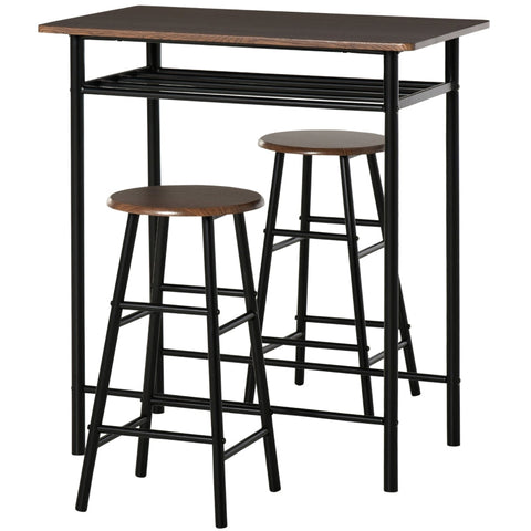 Rootz 3-Piece Bar Table Set - Dining Set - Industrial Style Furniture - Space-Saving Design - 80cm x 50cm x 90cm Table, Ø30cm x 60cm Stools