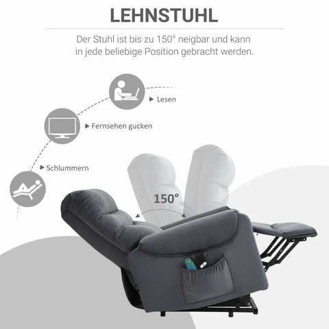 Rootz Power Lift Recliner Chair - Senior Friendly - Electric TV Recliner - Vibration Massage - Heating Pads - Dark Gray - 79cm x 97cm x 103cm