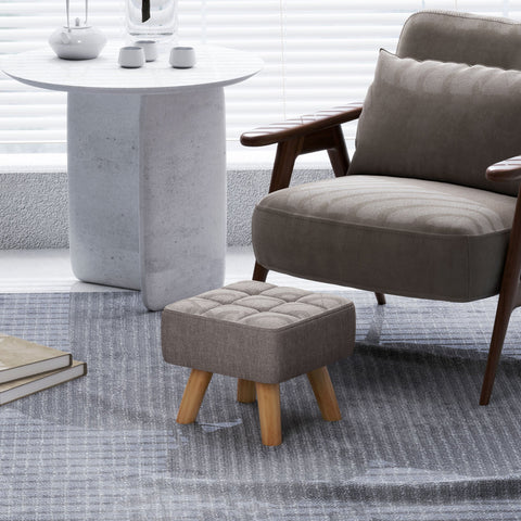 Rootz Grey Foot Stools - Upholstered Ottomans - Footrests - Supports Up to 110kg - 27cm x 27cm x 26cm - Wooden Legs