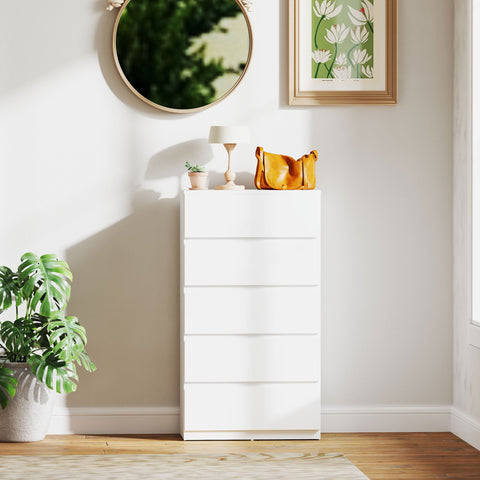 Rootz ATIDS Sideboard - Chest of Drawers - Storage Unit - 5 Drawers - Versatile White Design - 55cm x 34cm x 100cm
