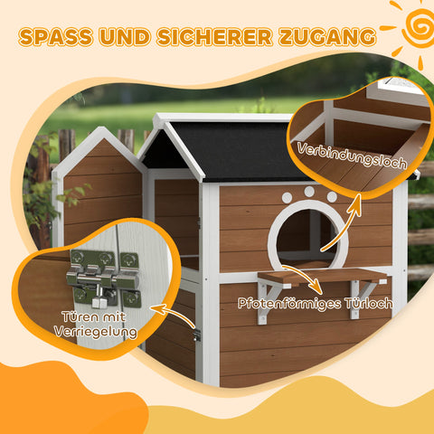 Rootz Outdoor Cat House - Weatherproof Cat Shelter - 2 Story Cat Home - Removable Floor - 66x66x90cm