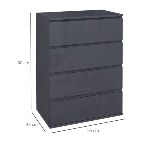 Rootz 4-Drawer Chest - Modern Dresser - Storage Cabinet - Large Storage Space - 55cm x 33cm x 80cm - Grey Finish