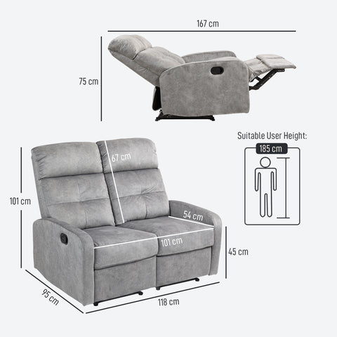 Rootz Double Seat Armchair - Relaxation Chair - Adjustable Recliner - Ultimate Comfort - 118cm x 95cm x 101cm - Grey Fabric Cover