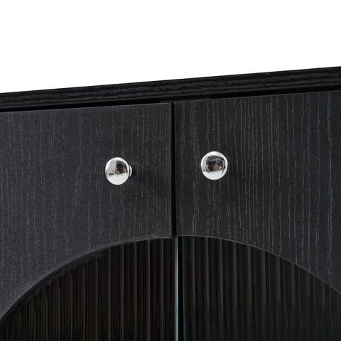 Rootz Sideboard with Rattan Glass Doors - Storage Cabinet - Buffet Table - Large Storage Space - 160L x 40W x 80H cm