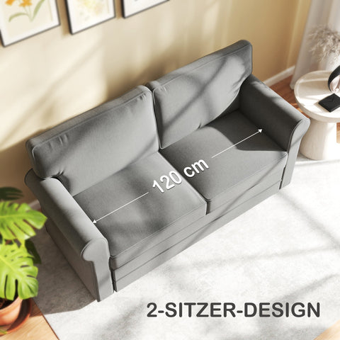 Rootz 2-Seater Sofa - Compact Living Room Couch - Linen-Look Fabric - Soft Seat Cushions - 150cm x 74cm x 86cm - Grey