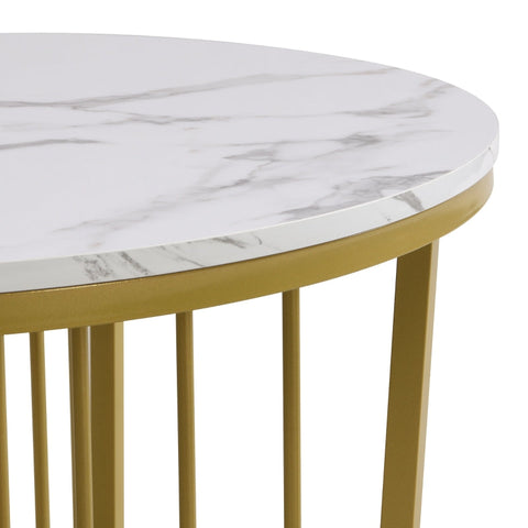 Rootz Nesting Coffee Table Set - High Gloss Tables - Marble Look - Luxurious Design - 70x70x50cm & 50x50x45cm - Gold-Plated Durability