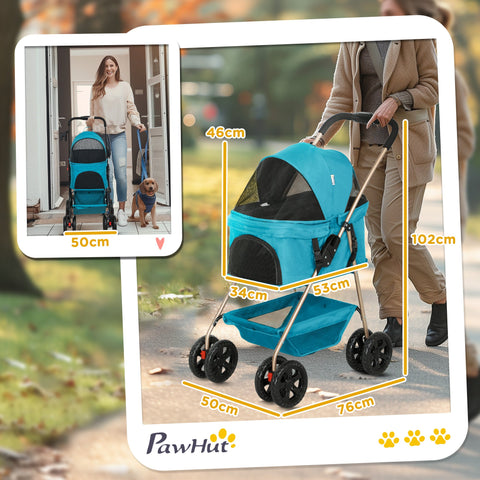 Rootz 3-in-1 Pet Trolleys - Foldable Dog Cars - Portable Animal Carrier - Easy Storage, 76x50x102cm - Perfect for Small Pets, Turquoise