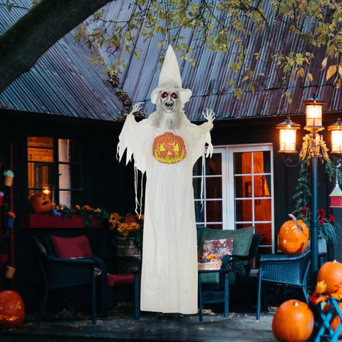 Rootz Halloween Ghost Decoration - Spooky Ghost - Haunted Decor - Sound, Motion Sensor, LED Lights - 60cm x 18cm x 183cm - Polyester, PE, Steel