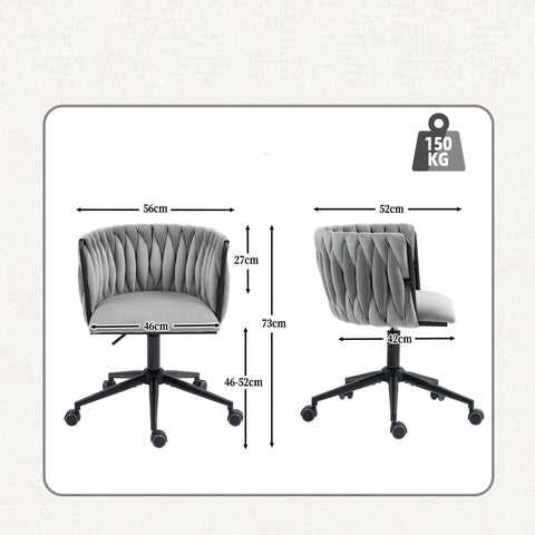 Rootz Velvety Soft Office Chair - Ergonomic Desk Chair - 360° Rotatable Swivel Chair - Height Adjustable - 56cm x 52cm x 73cm