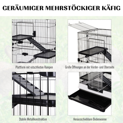 Rootz Small Animal Cage - Pet Enclosure - Rolling Cage - Easy Clean - 81.2cm x 52.7cm x 110cm