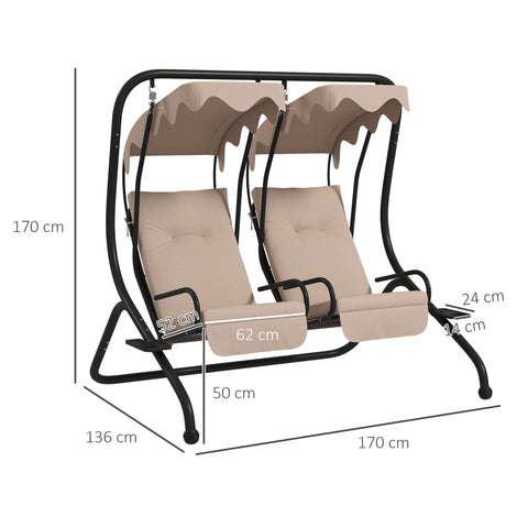 Rootz Hollywood Swing - Garden Swing - Weatherproof Swing - 2 Cup Holders - Romantic Shade - 170cm x 136cm x 170cm