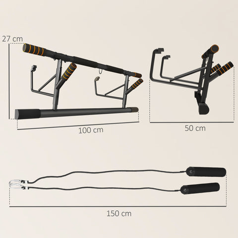 Rootz Door Rod Door Rack - Pull-Up Bar - Resistance Straps - Padded Handles - 100cm x 50cm x 27cm - Home Gym Transformation