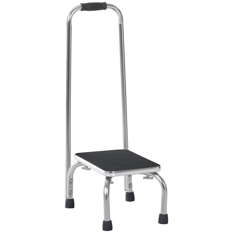 Rootz Step Stool with Grab Bar - Safety Stool - Bath Access Step - Non-Slip Foot Caps - Galvanized Steel - 43cm x 31cm x 86.5cm