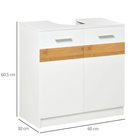 Rootz Bathroom Base Cabinet - Vanity Unit - Chic Style - Space Saver - MDF 60L x 30W x 60.5H cm White, Brown