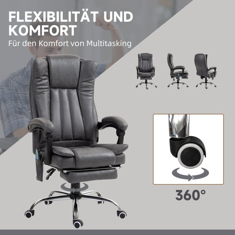Rootz Massage Office Chair - High Back Computer Chair - Heated - Vibration Massage - 360° Swivel - 62cm x 70cm x 113-120cm