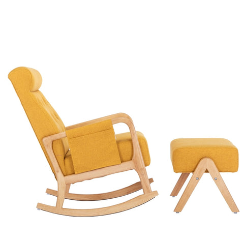 Rootz Rocking Chair & Footrest Set - Glider - Recliner - Durable Wood & Foam Comfort - Chair: 65x85x94cm, Footrest: 53x36x36cm