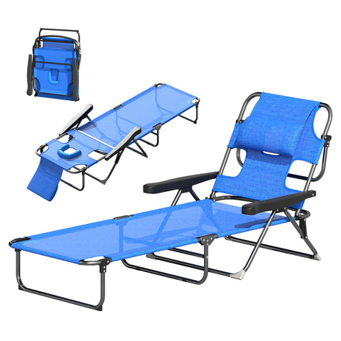 Rootz Sun Lounger - Garden Loungers - Relax Lounger - Weather-Resistant and Foldable - 194cm x 72cm x 31cm - Black + Dark Blue