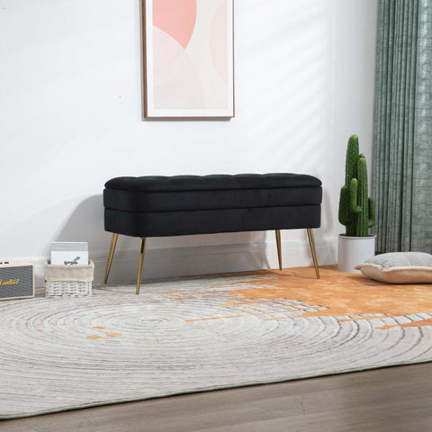 Rootz Velvet Pouf Bench - Ottoman - Storage Bench - Adds Comfort & Style - 104cm x 40cm x 51cm