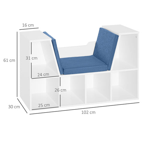 Rootz Bookshelf Bench - Bookcase - Storage Shelf - 2-in-1 Design - Maximum Comfort - 102L x 30W x 61H cm - White Blue