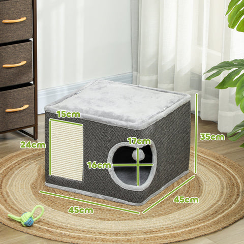 Rootz Cat House with Cushions - Cat Bed - Cat Cave - Sisal Mat - 45x45x35 cm - Plush Comfort for Cats Up to 6kg - Toy Ball Included