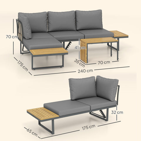 Rootz Outdoor Furniture Set - Garden Lounger - Modular Seating - Adjustable Backrests - Steel Frames - 175cm x 65cm x 70cm